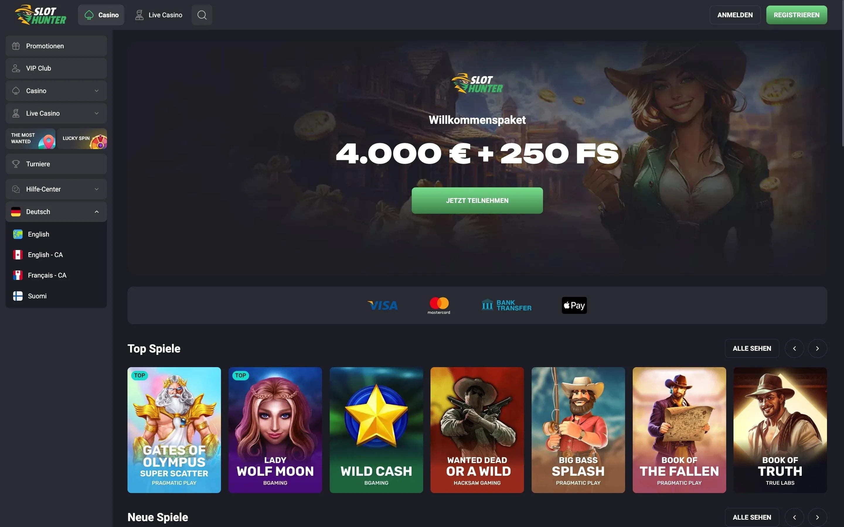 SlotsHunter Casino mit Neosurf